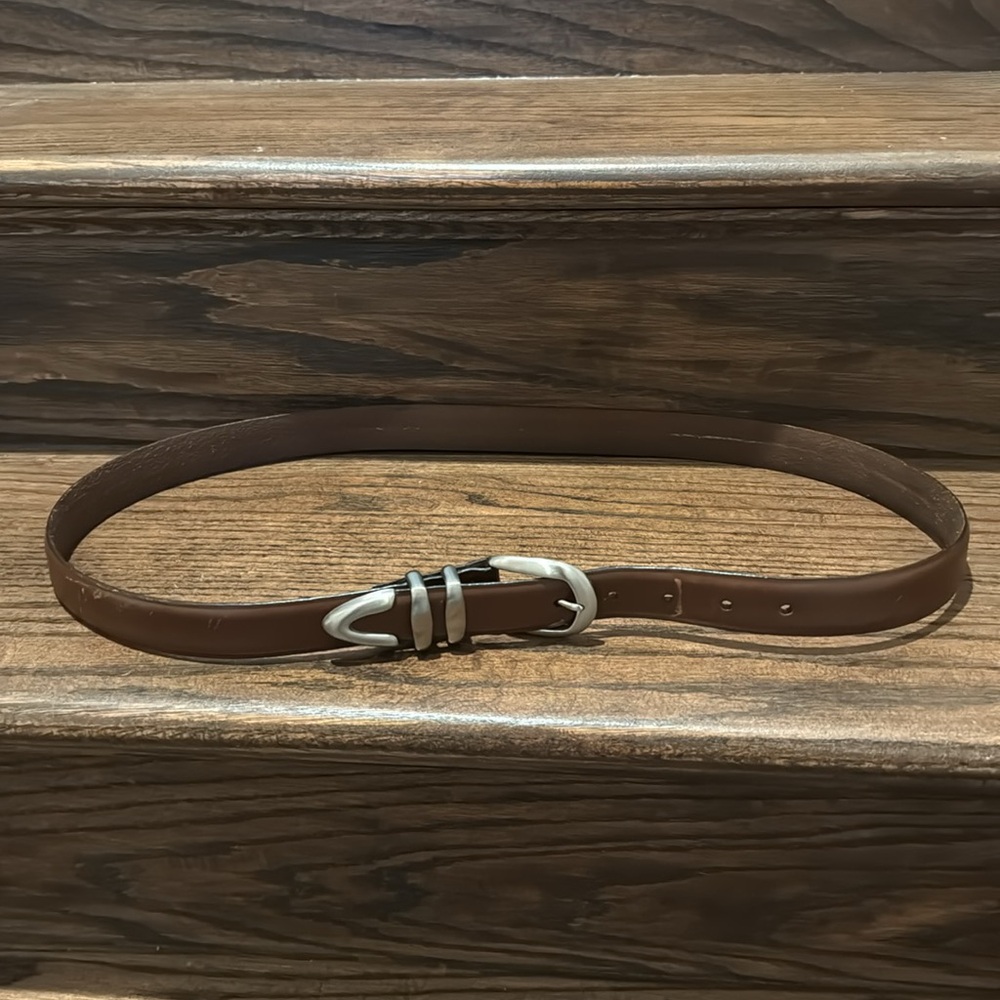 Mens Camel Colored Leather Belt Silver Hardware